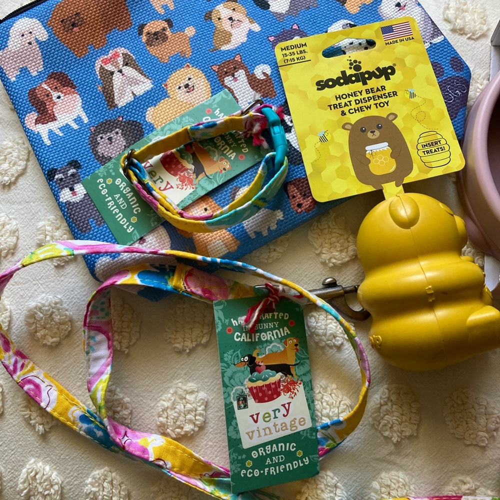 Sweet Pup Starter Set – SodaPup Honey Bear Toy, Designer Collar, Feeder & More!